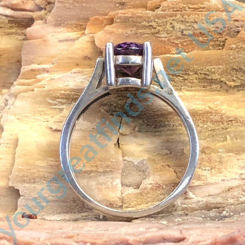 Sterling Silver & Purple Cz Ring Size 7