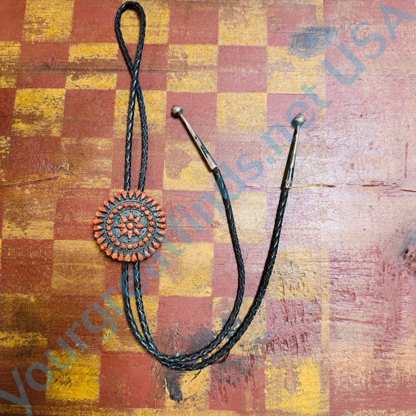 Sterling Silver Red C0Ral Rosette Bolo Tie