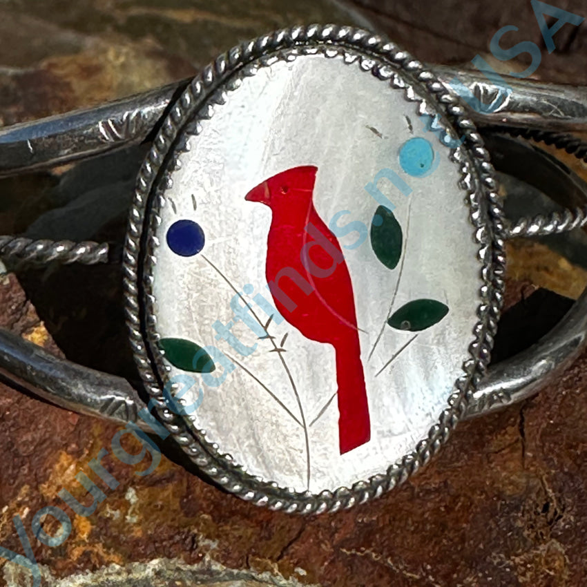 Sterling Silver Southwestern Inlay Cardinal Bracelet