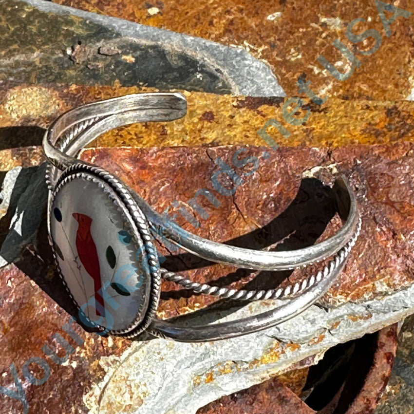 Sterling Silver Southwestern Inlay Cardinal Bracelet
