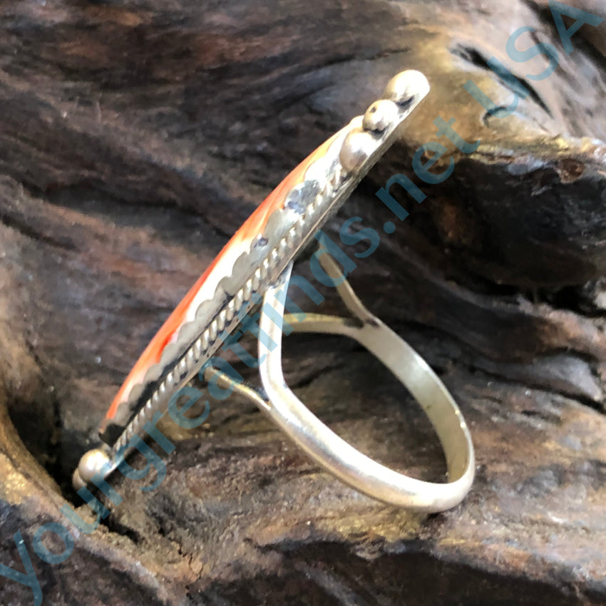 Sterling Silver & Spiny Oyster Navajo Long Ring Size 9