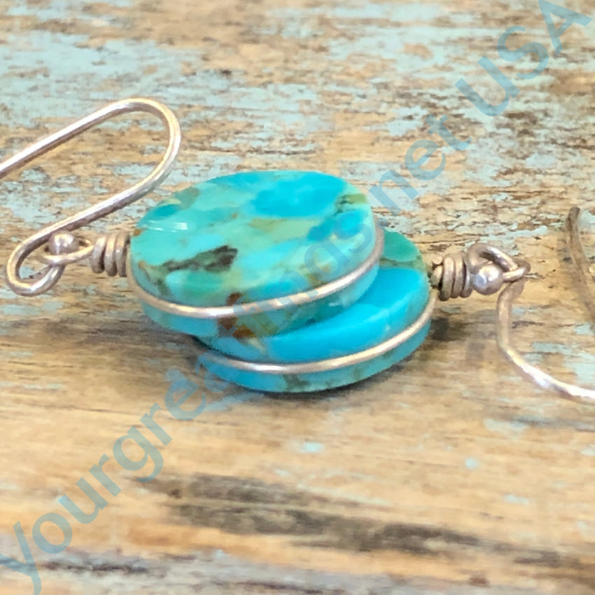 Sterling Silver &amp; Turquoise Button Pierced Earrings
