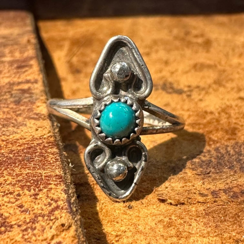 Tiny Navajo Sterling Silver Heart Ring Turquoise 6.5