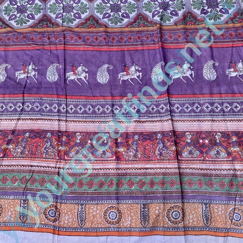 Vintage 1960s Indian Block Print Tapestry Tablecloth Cotton Purple Yourgreatfinds