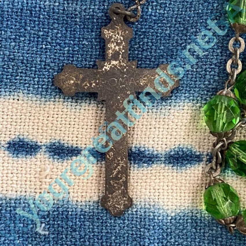 Vintage Bright 7-Up Green Faceted Glass Bead Rosary with Nice Patina Yourgreatfinds