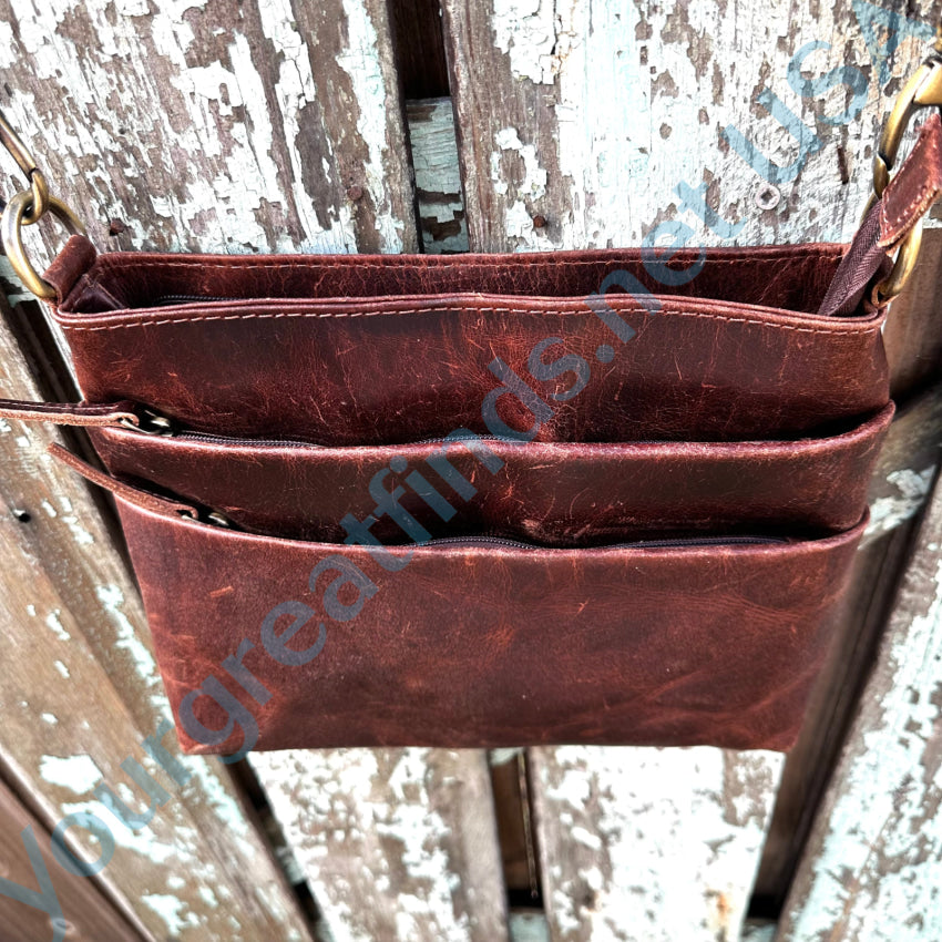 Vintage Distressed Brown Leather Crossbody Bag Purse