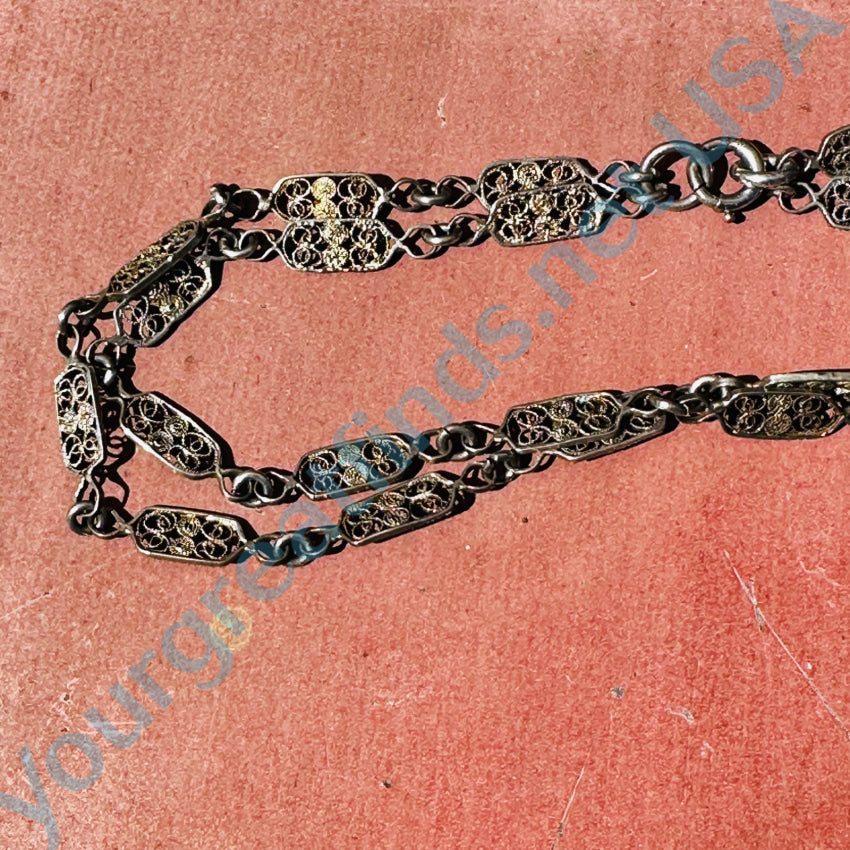 Vintage Gold Filled Sterling Silver Filigree Convertible Chain Necklace