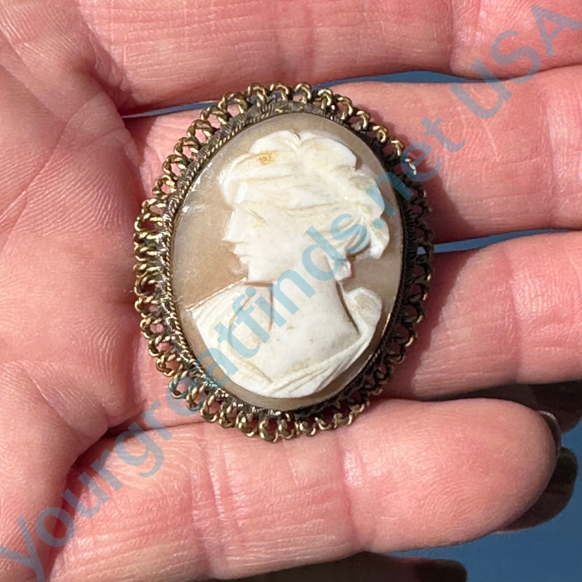 Vintage Gold Washed 800 Silver Carved Shell Cameo Pendant Pin