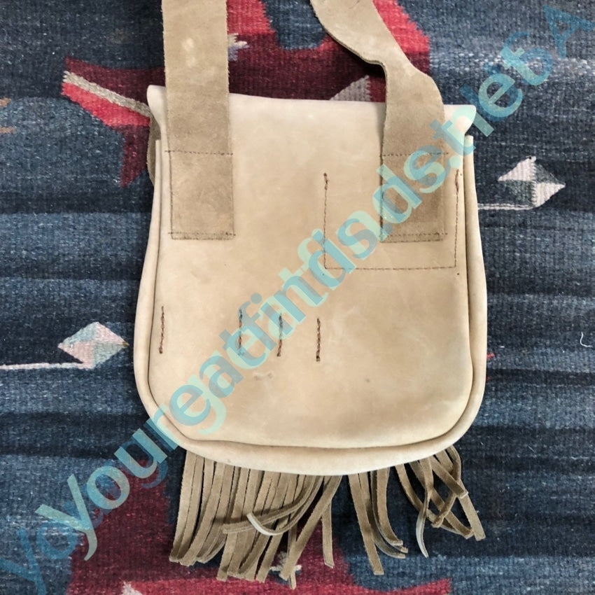 Vintage hand Made Rustic Tan Leather Fringed Bag Yourgreatfinds
