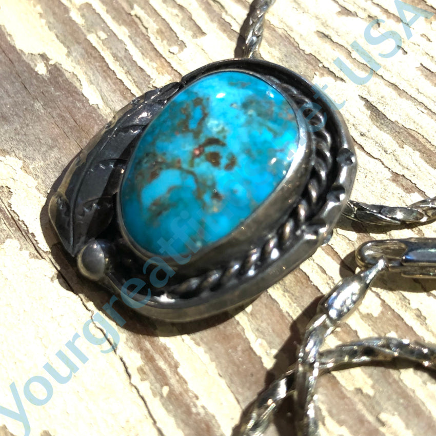 Vintage High Grade Navajo Turquoise Necklace Pin Sterling Silver
