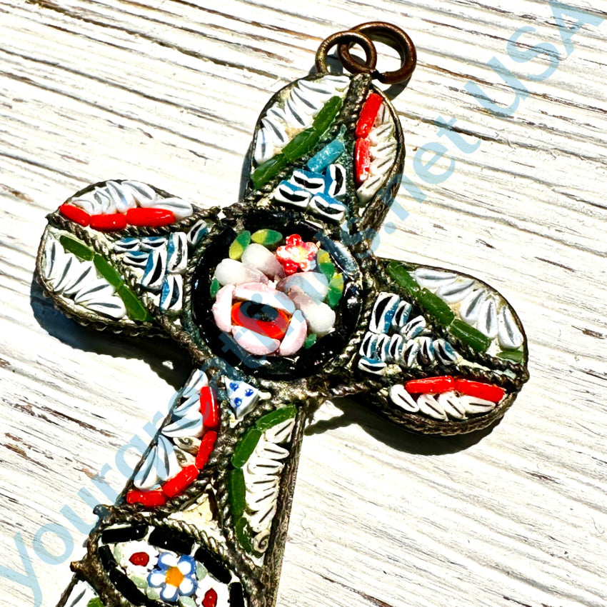 Vintage Italian Millefiori Mosaic Holy Cross Pendant