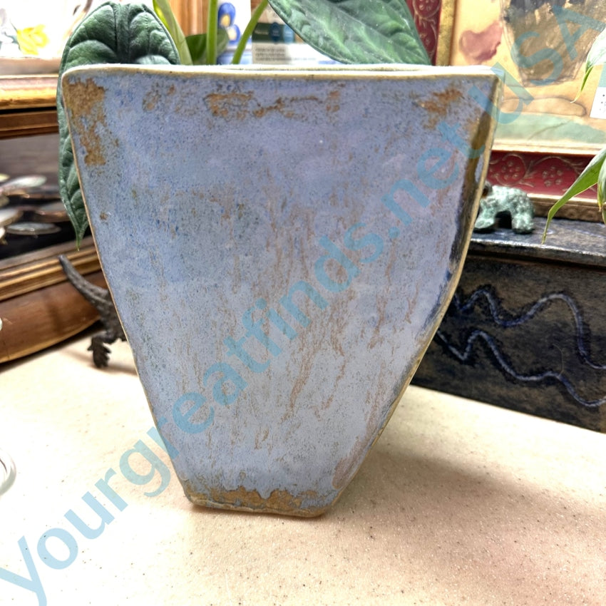Vintage Kid Made Stoneware Pot Vase Blue Glaze