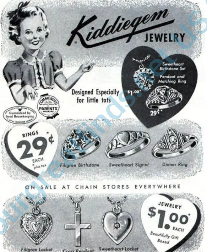 Vintage Kiddiegem Sterling Silver Sweetheart Signet Baby Ring Size 2