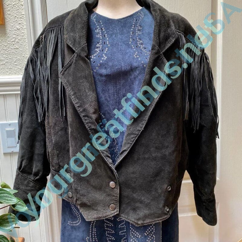 Vintage Learsi Black Suede Leather Jacket with Fringe Details Yourgreatfinds