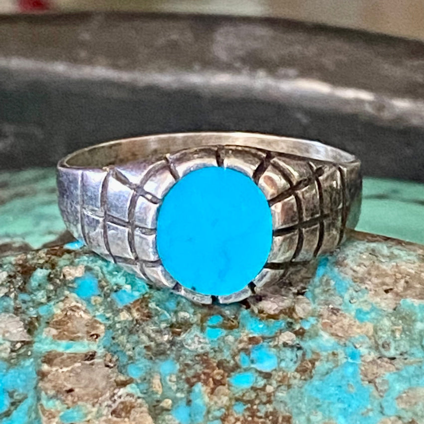 Vintage Mexican Silver shops Turquoise Men's Ring