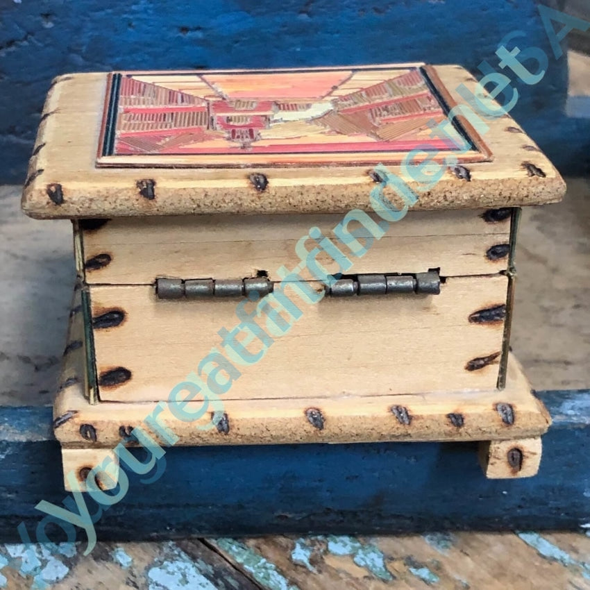 Vintage Mexican Straw Art Trinket Box Wood Church Cross Yourgreatfinds