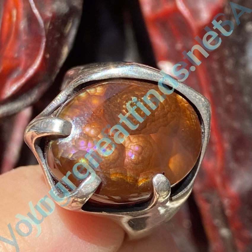 Vintage Mid-Century Modern Fire Agate Sterling Silver Ring 12 Yourgreatfinds