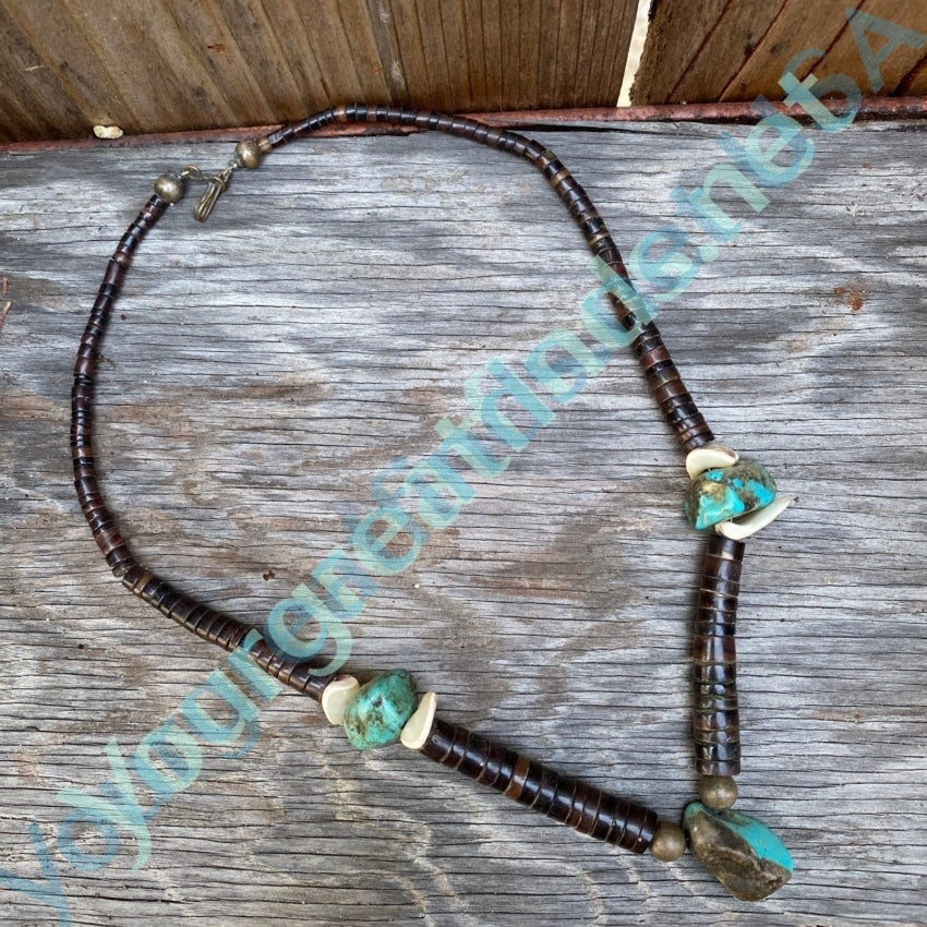 Vintage Navajo Beaded Necklace with Brown Heishi and Turquoise Yourgreatfinds