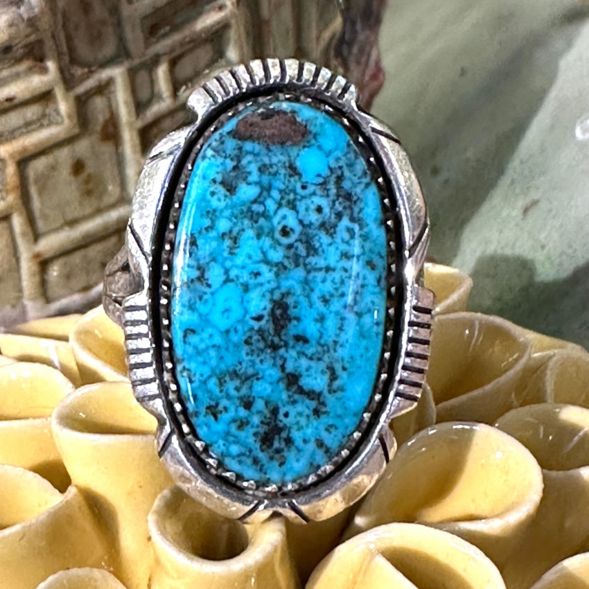 Vintage BJ Sterling discount Silver Blue Turquoise with Black & Copper Matrix Ring