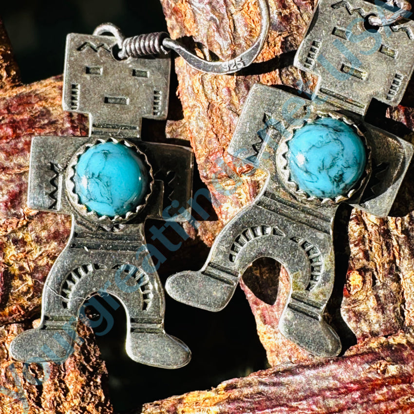 Vintage Navajo Nickel Silver Yei Figure Pierced Earrings