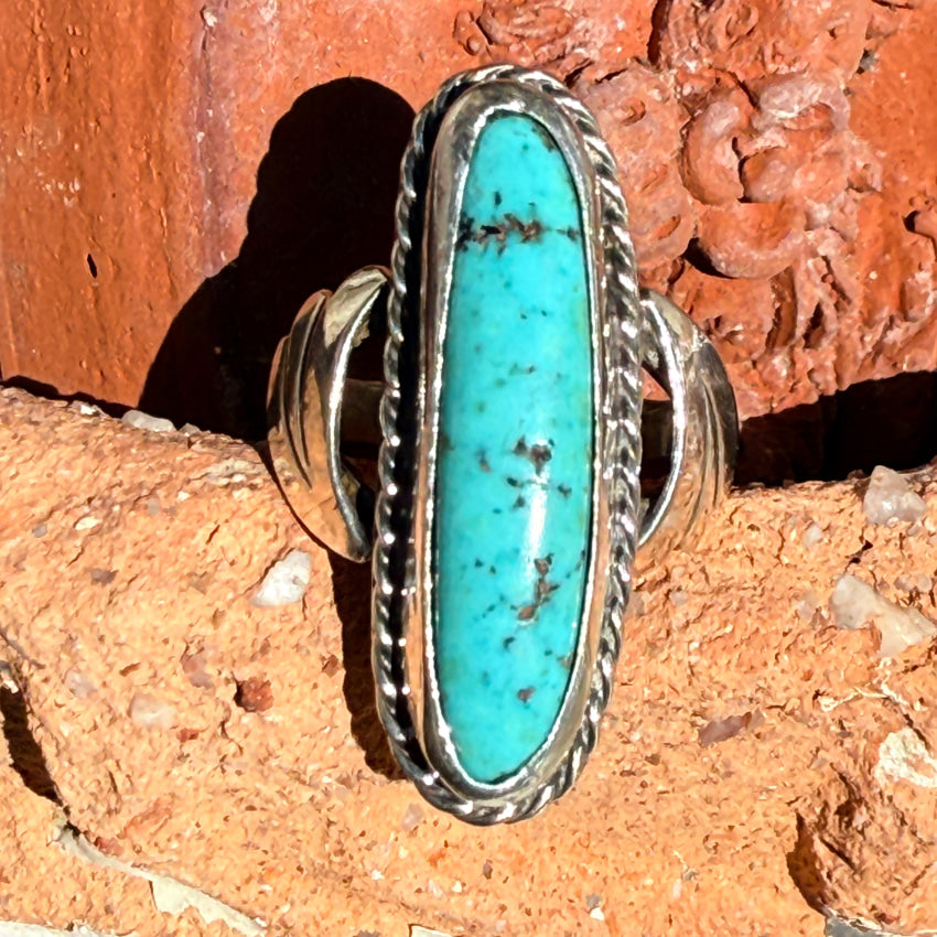 Vintage Navajo Pale Blue Turquoise Ring Sterling Silver Size 8
