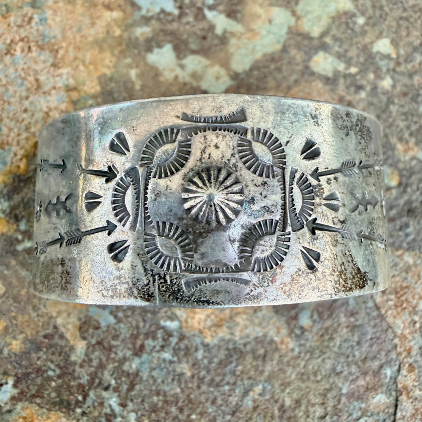 Vintage Navajo Stamped Sterling Silver Wide Cuff Bracelet