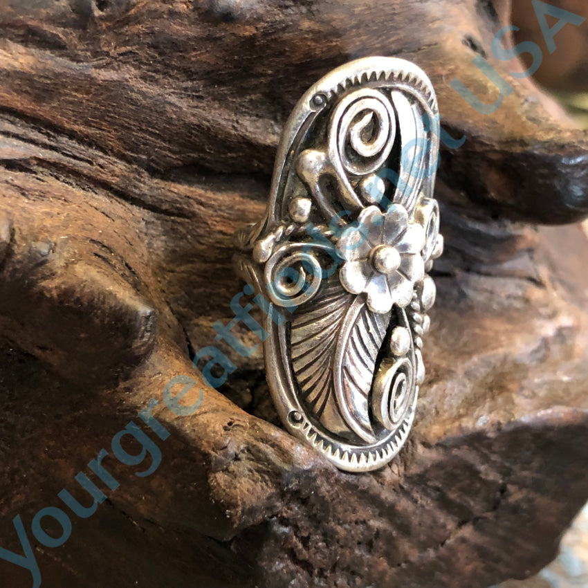 Vintage Navajo Sterling Silver Appliqué Ring Margaret Lee Size 6
