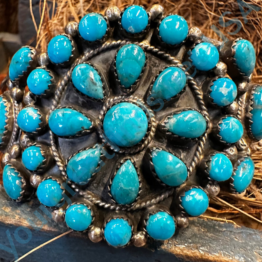 Vintage Navajo Sterling Silver Blue Turquoise Rosette Bracelet