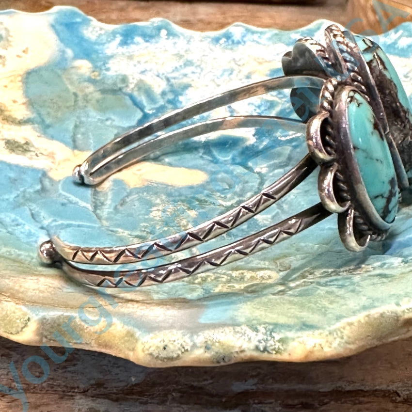 Vintage Navajo Sterling Silver Bracelet Blue & Black Turquoise