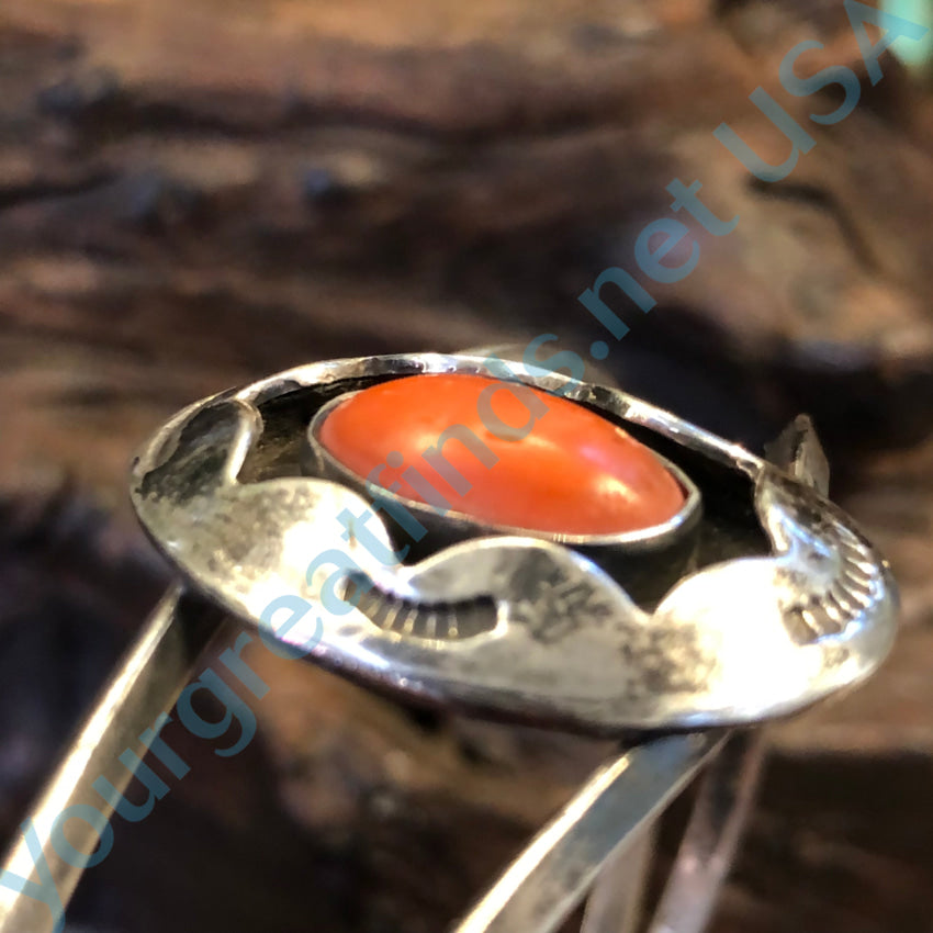 Vintage Navajo Sterling Silver Coral Shadowbox Bracelet