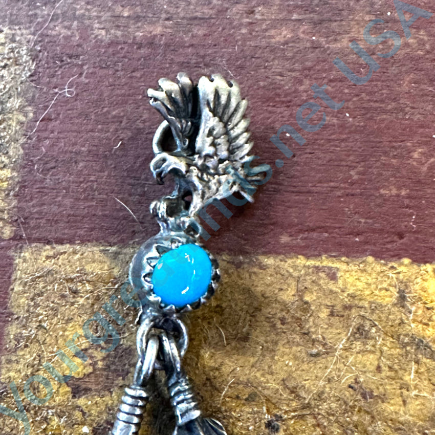Vintage Navajo Sterling Silver Eagle 2 Feather Turquoise Pendant Begay