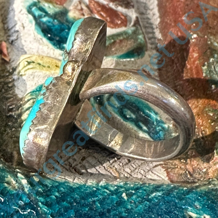 Vintage Navajo Sterling Silver &amp; Gold Turquoise Ring Size 6