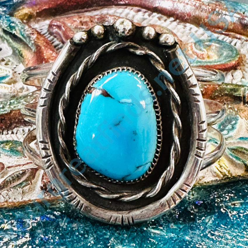 Vintage Navajo Sterling Silver Horseshoe Turquoise Cuff Bracelet