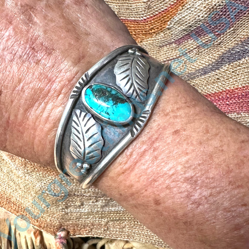 Vintage Navajo Sterling Silver &amp; Natural Turquoise Bracelet