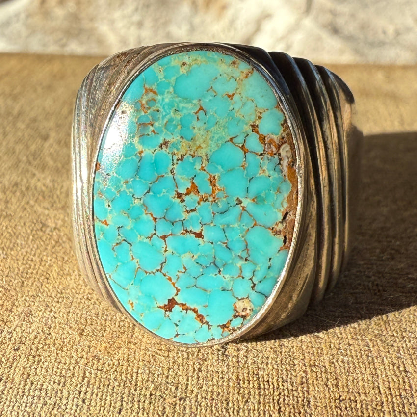 Vintage Navajo Sterling Silver Mine Turquoise Ring Size 11