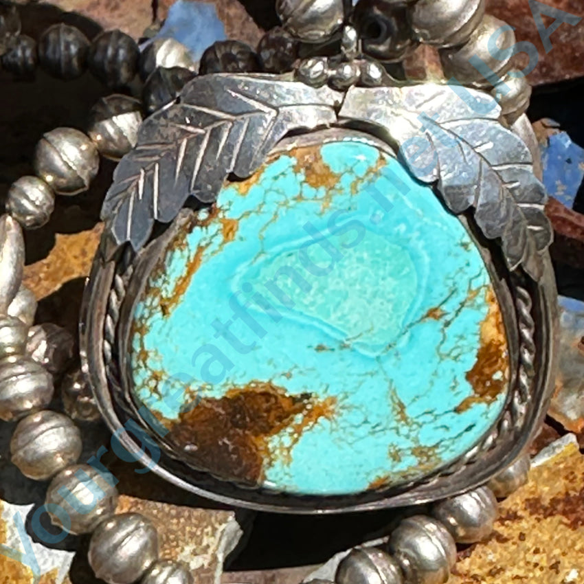 Vintage Navajo Sterling Silver Pilot Mountain Turquoise Beaded Necklace