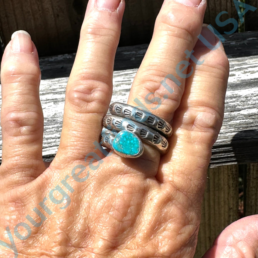 Vintage Navajo Sterling Silver & Spider Web Turquoise Wrap Ring Size 11 1/2