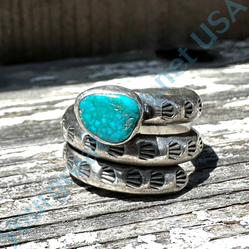 Vintage Navajo Sterling Silver &amp; Spider Web Turquoise Wrap Ring Size 11 1/2