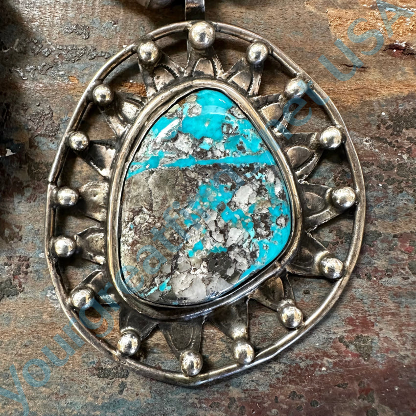 Vintage Navajo Sterling Silver Sun Beaded Turquoise Necklace