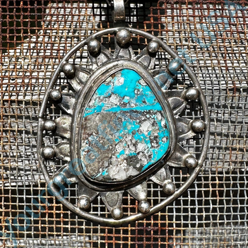 Vintage Navajo Sterling Silver Sun Beaded Turquoise Necklace