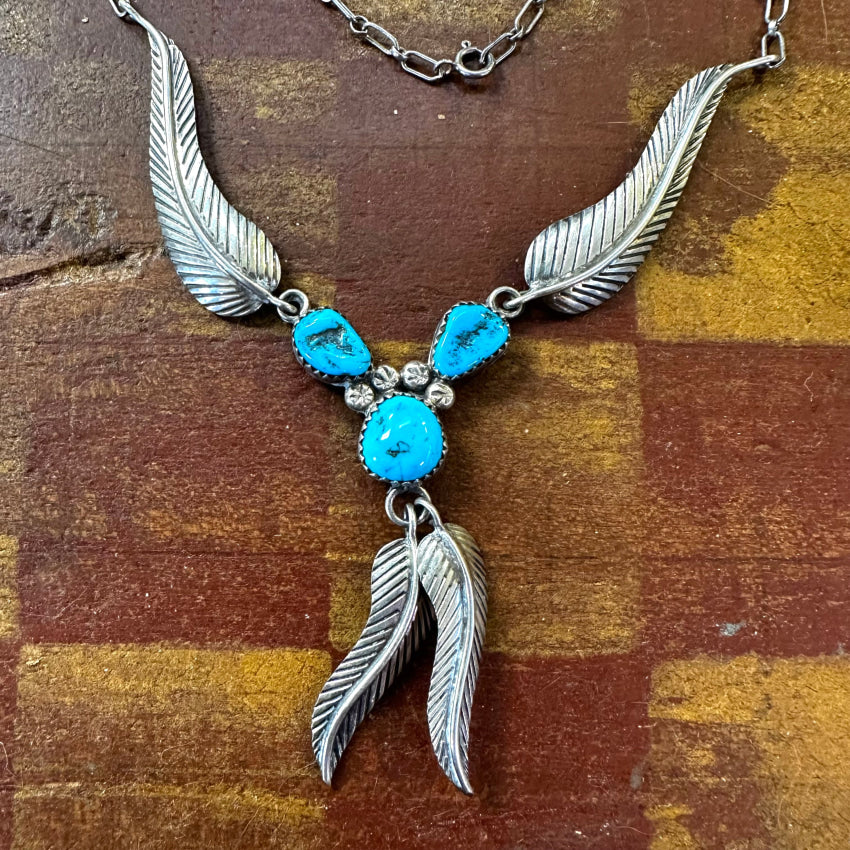 Navajo Native American Sterling Silver hotsell Turquoise Feather Necklace