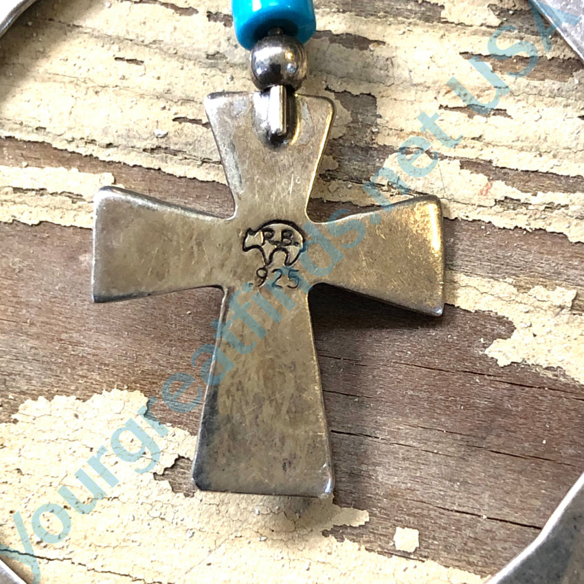 Vintage Navajo Sterling Silver Turquoise Cross &amp; Halo Necklace