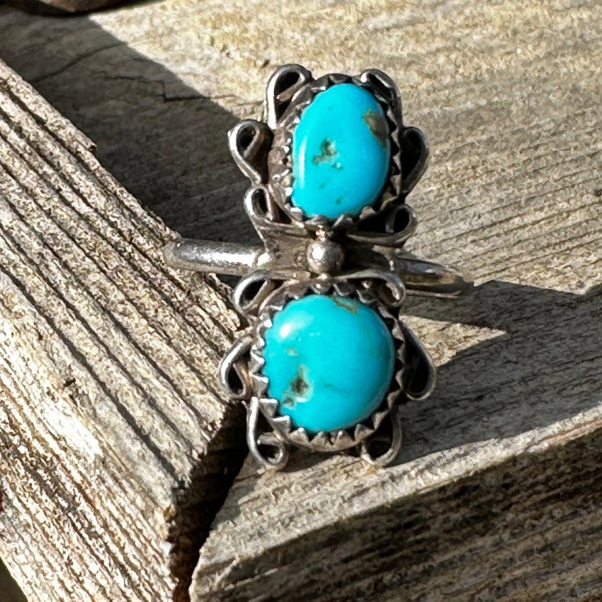 Vintage Native deals American Double Turquoise Sterling Silver Ring