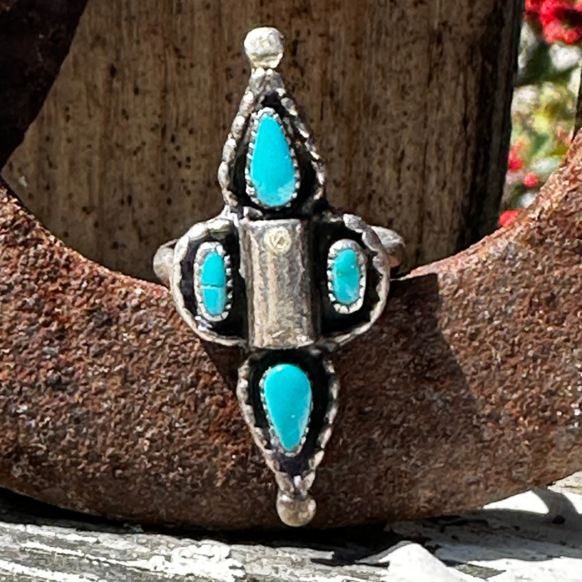 Vintage Sterling Silver Turquoise Native American Ring Size popular 6