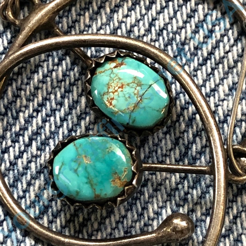 Vintage Navajo Sterling Silver & Turquoise Naja Earrings C. 1960S