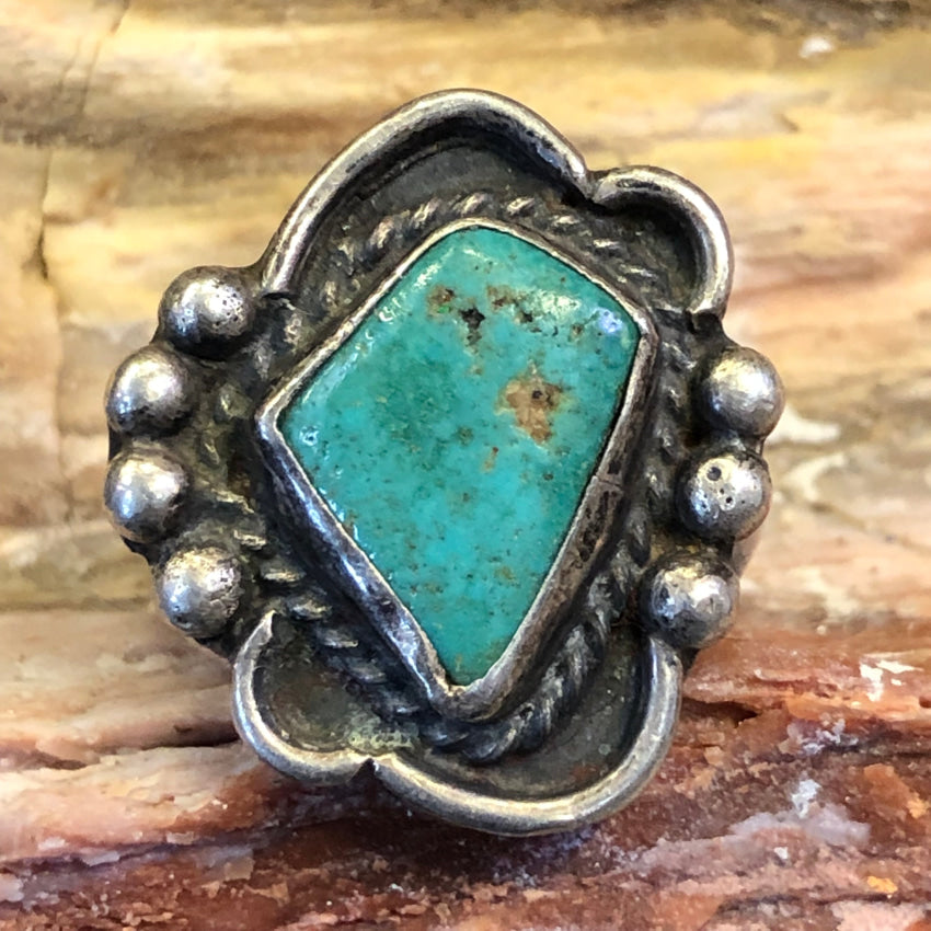 VTG NAVAJO STERLING SILVER TURQUOISE TIGERS EYE RING #A147 hot