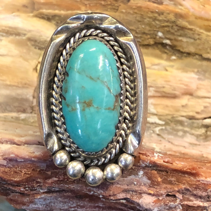 Vintage Navajo Ring Genuine good Native American Turquoise Jewelry Women's Sz 7***