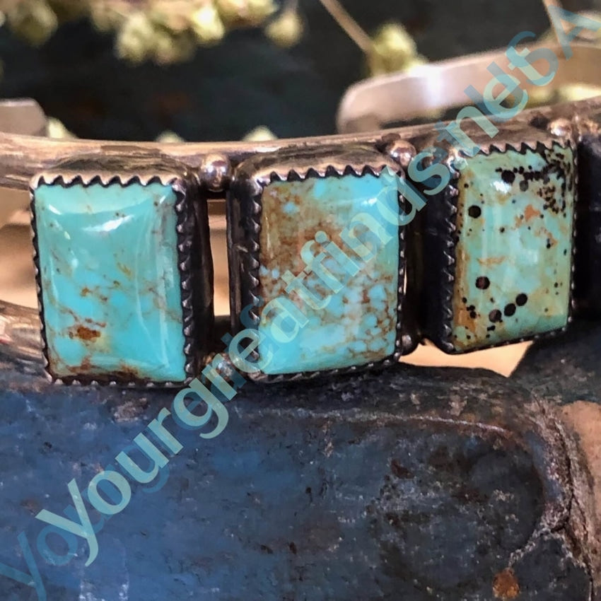 Vintage Navajo Sterling Silver Turquoise Row Bracelet Yourgreatfinds