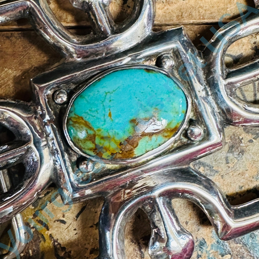 Vintage Navajo Tufa Stone Cast Sterling Silver Turquoise Belt Buckle