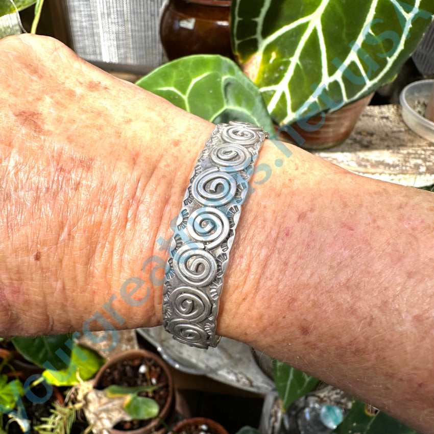 Vintage Signed Navajo Sterling Silver Spiral Bracelet